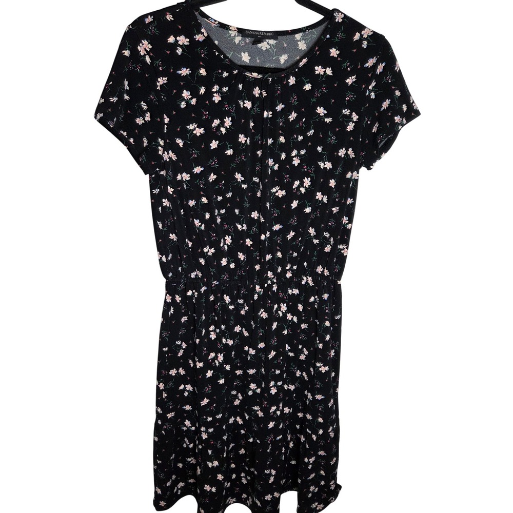 Banana Republic Fit Flare Dress Ditsy Floral Knit Elastic Waist Work Casual XS
